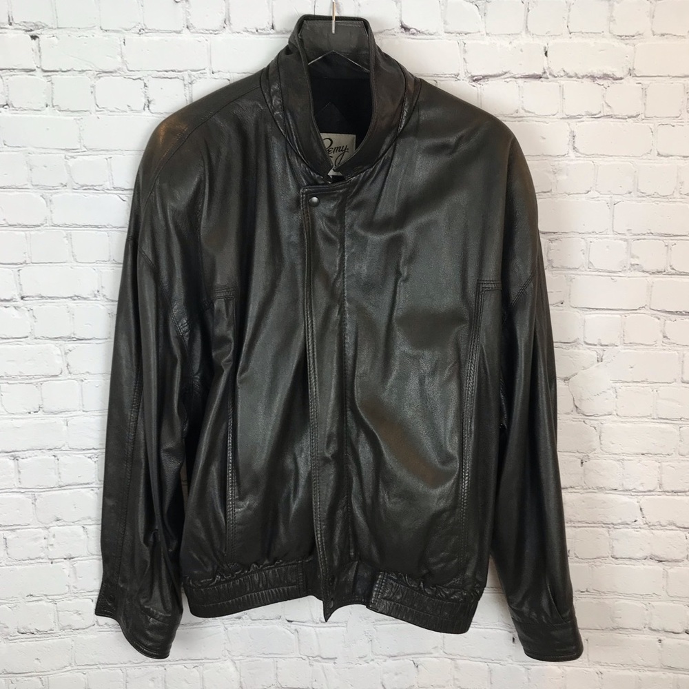Remy Vintage Leather Black Bomber Jacket 40